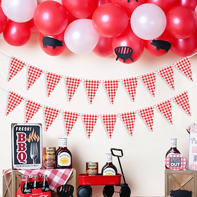 VILIFEVER 2 Pieces Red and White Checkered Banner BBQ Party Decorations | - Image 5