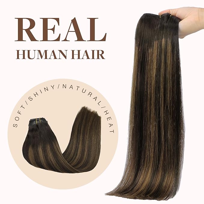 GOO GOO Clip in Hair Extensions Real Human Hair, Remy Human Hair Extensions Clip ins for Women, Natural Human Hair, 22inch 150g 7Pcs, 2/6/2 Balayage Dark Brown to Chestnut Brown