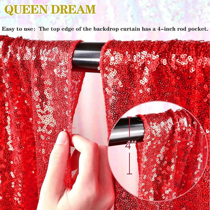 Sparkly Backdrop Curtains 6 Pcs 2ftx8ft Red Birthday Party Curtains | Sequin - Image 5