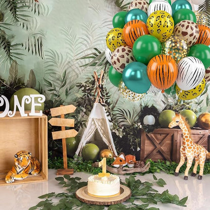 Jungle Safari Balloons, 12 Inch Dark Metallic Green Gold Confetti Deer Paw - Image 6