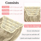 KooKaStyle Clip in Synthetic Highlight Hair Extensions Long Wavy 4PCS Thick Hairpieces Ashy Beige Blonde Balayage Fiber Double Weft Natural Hair Extensions 24 Inch for Women