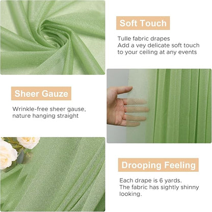 Wedding Arch Draping Fabric Backdrop Drapes 6 Panels, Sage Green | 28.7"x20FT - Image 2