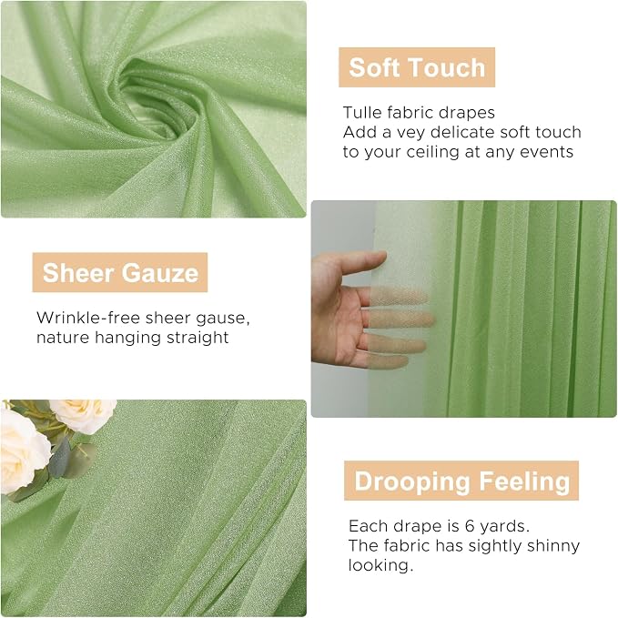 Wedding Arch Draping Fabric Backdrop Drapes 28.7"x 20FT, Sage Green | Sheer - Image 3