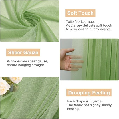 Wedding Arch Draping Fabric Backdrop Drapes 28.7"x 20FT, Sage Green | Sheer - Image 3