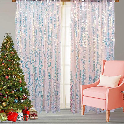 HH 9x8FT Iridescent Big Sequin Backdrop Curtains, Sequin Photo Backdrop Curtain by UAMOU