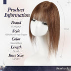 starluck Human Hair Toppers for Women Real Human Hair With Bangs 4 * 5.5 inch Base 12 inch SilkHug Hair Topper for Women Cover Grey Roots(Medium Brown)