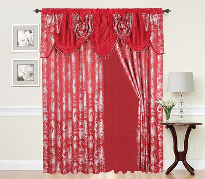 GLORY RUGS Jacquard Luxury Window 2 Panel Set Red Curtain by GLORYRUGS
