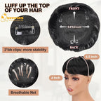 QUEENTAS Black Short Hair Toppers for Women with Thinning Hair 360°3D Cover with 3 Clips Hair Pieces Wispy Bangs 5.5"*5.5" Large Coverage(Natural Black/1B)