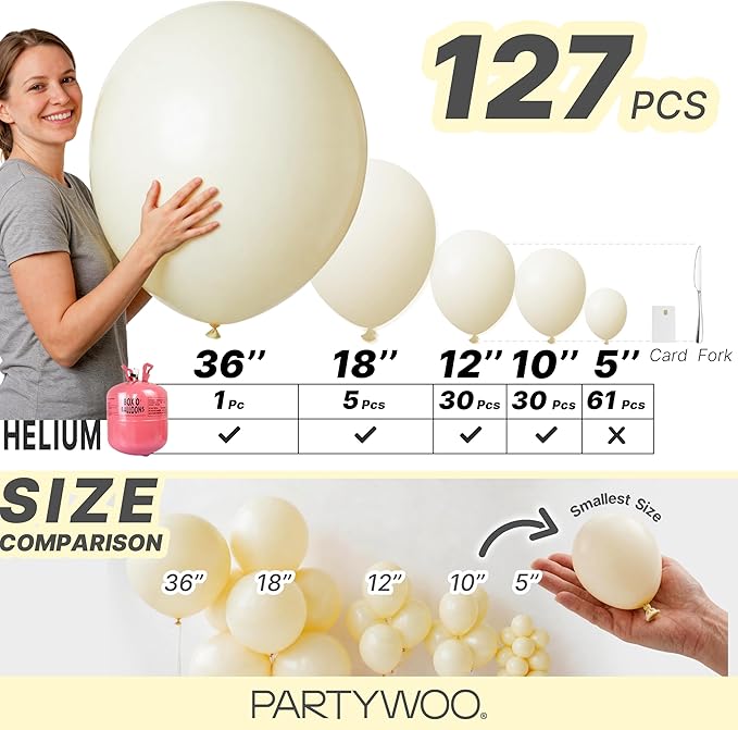 PartyWoo Pastel Yellow Balloons 127pcs Light Pale Yellow Color | 36 18 12 10 5 - Image 6