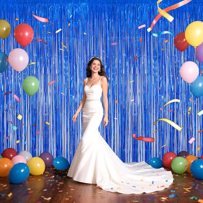 Navy Blue Foil Fringe Backdrop for Party Wall Decorations, Streamer Birthday - Image 4