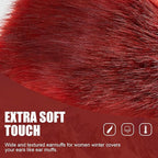 Faux Fur Headband for Women Elastic Fuzzy Thick Earmuffs Winter Headwrap Ear Muffs Furry Ear Warmers Cold Weather (Red)