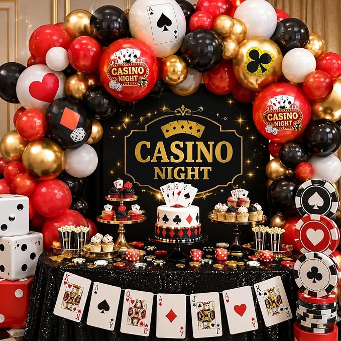 HILAVO Casino Balloons 12 Inch Dice Poker Casino Theme Balloons Red Black Gold - Image 7