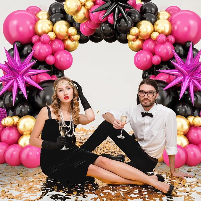 Hot Pink Black Balloon Arch Kit, Balloon Garland - Image 5