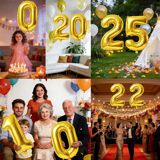 40 Inch Number 25 Balloons for 25th Birthday Party Decorations, 0-100 Gold - Image 7