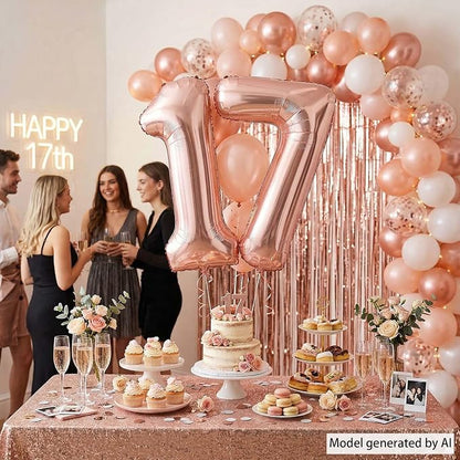 Luminous Rose Gold No.17 Balloon 40 Inch, Shiny Foil Duo - Image 6