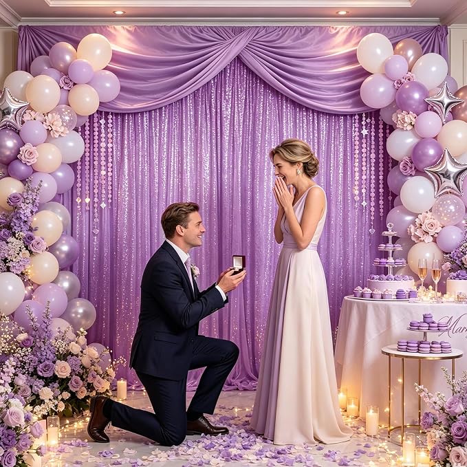Hahuho Lavender Sequin Backdrop Curtain, Party Decoration（6 Panels, 2FT x 8FT - Image 5