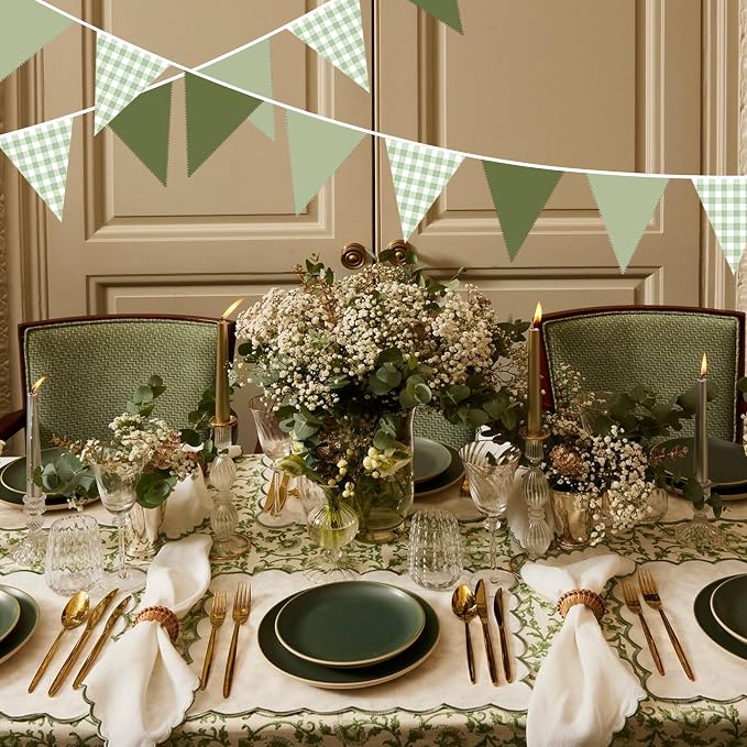 32Ft Sage Green Party Decorations Sage Gingham Banner Olive Green Buffalo Plaid - Image 5