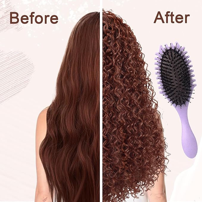 Curly Defining Brush, Curly Hair Styling Brushes Detangler Soft Bristle Hair Brush 1-Pack (Purple)