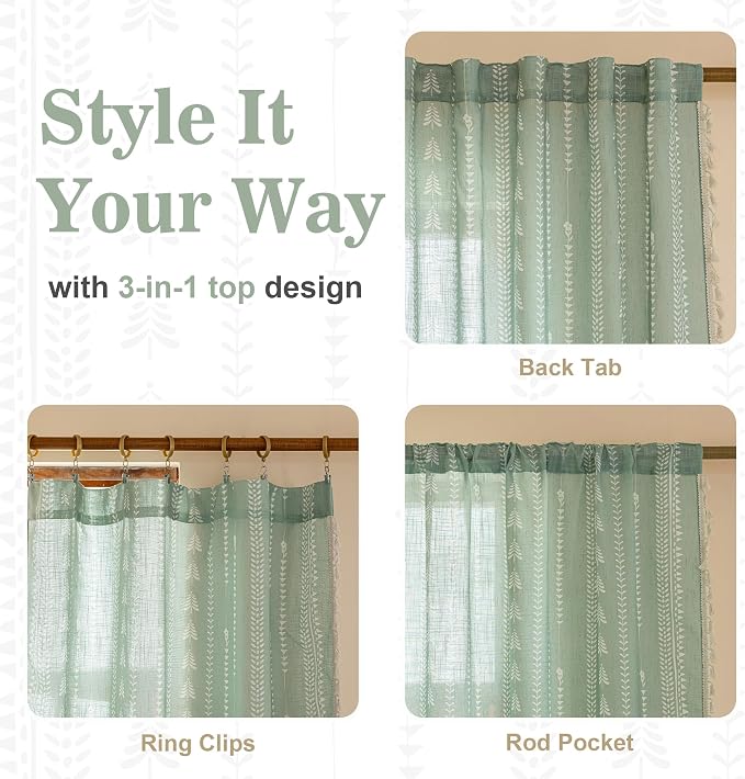 Boho Sage Green Curtains - Image 5