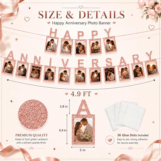 Rose Gold Happy Anniversary Banner - Image 2
