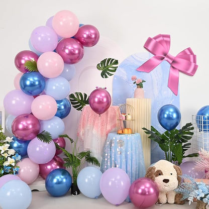 Pink and Blue Balloons, 12 Inch Macaron and Metallic Blue Pink Party Balloons - Image 4