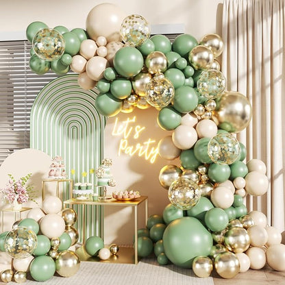 Sage Green Gold Balloons Arch Kit by LANGASQUE