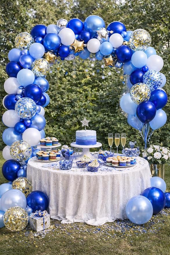 Metallic Blue Balloons 12 Inch – 60 Pack Blue & Gold Balloon Kit - Image 7