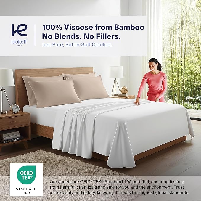 Kickoff Viscose Bamboo Pillowcase, Standard, Set of 2, 100% Organic Hidden Zippered Viscose Bamboo Pillow Case Standard Size, Cooling Pillow Cover for Hot Sleepers (20"x26", Iced Latte)