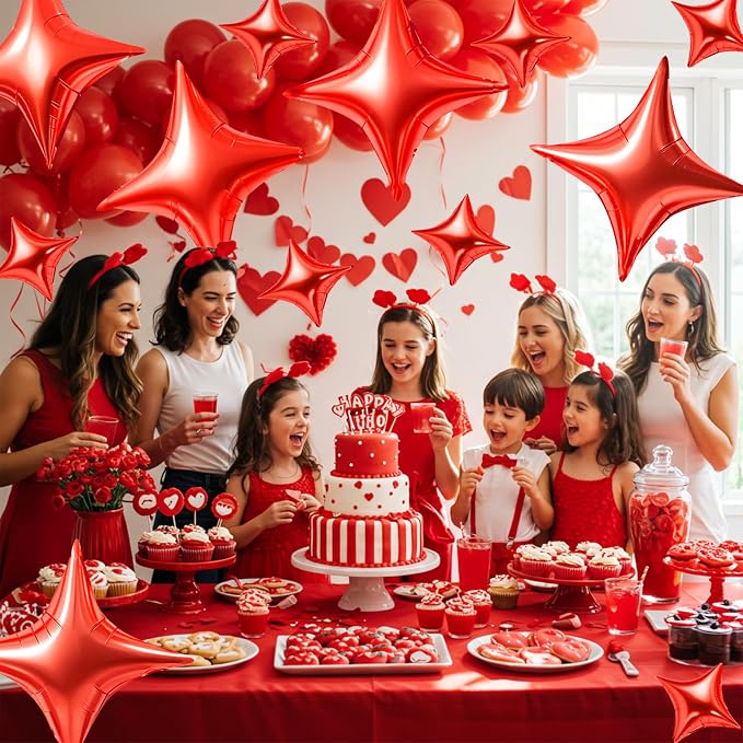 TONIFUL 30 Pcs Four Pointed Star Balloon 26In & 10In Red Foil Balloon | Helium - Image 4