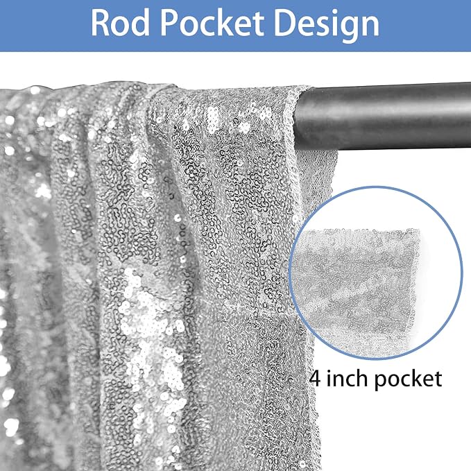 Hahuho Silver Sequin Backdrop Curtain, Party Decoration（2 Panels, 4FT x 8FT - Image 2