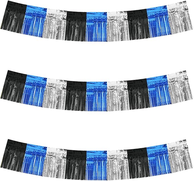 BEISHIDA Black Blue Silver Fringe Garland Banner Wall Tinsel Foil Streamers | by Beishida