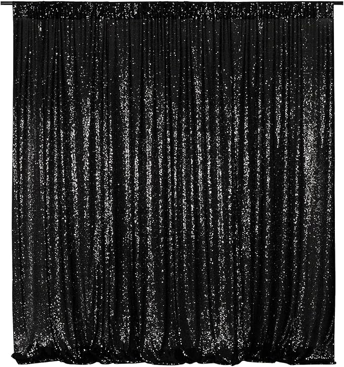 Poise3EHome 8FT x 8FT Black Sequin Backdrop Curtain Photography by Poise3EHome
