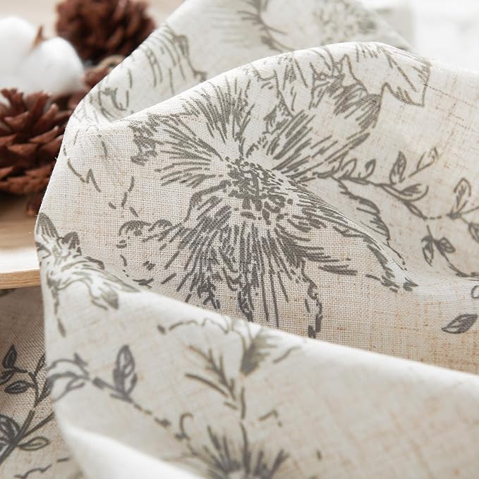 jinchan Grey Floral Linen Curtains 90 Inch Vintage Back Tab 2 Panels | Light - Image 7