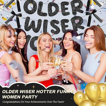 Fulmoon Pre Strung Glitter Older Wiser Hotter Banner Funny Satin Ribbon Bow - Image 5