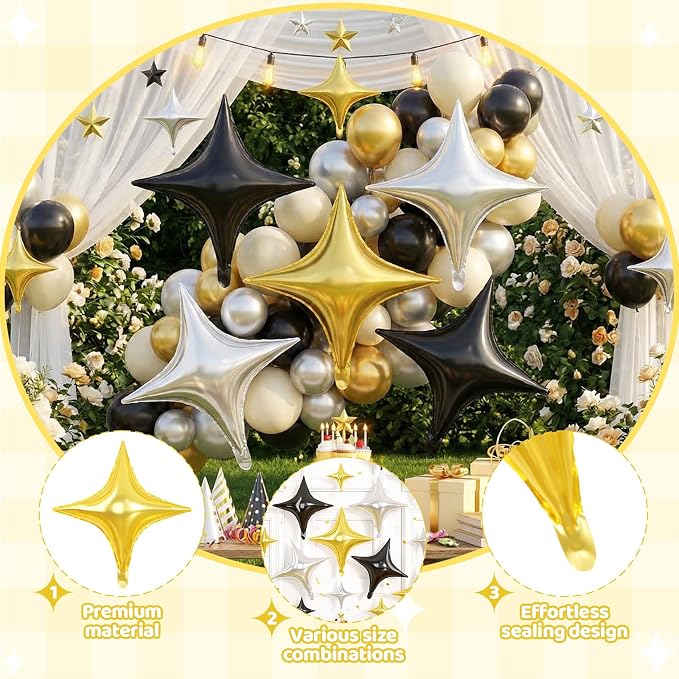 Gold Black Star Balloons, 26 Inch and 10 Inch Black Gold Stars Shaped Balloon - Image 3