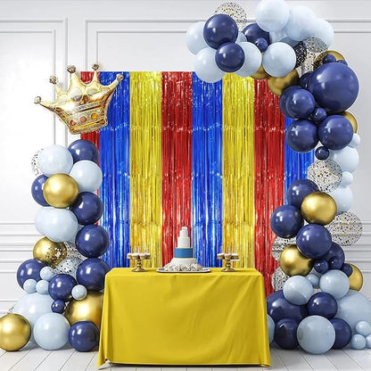 Voircoloria 3 Pack 3.3 x 8.2 ft Blue Red Gold Foil Fringe Backdrop Curtains - Image 5