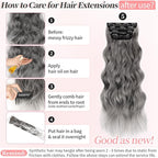 KooKaStyle Clip in Synthetic Hair Extensions Long Wavy 4PCS Thick Hairpieces Grey Sliver Mixed Fiber Double Weft Natural Hair Extensions 24 Inch for Women