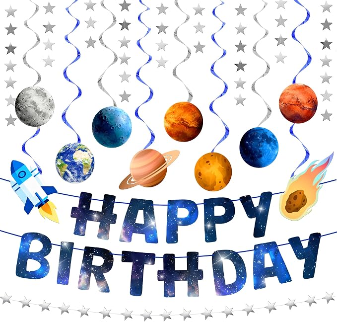 Outer Space Party Decorations, Happy Birthday Galaxy Banner, Solar System by PEMOTYST