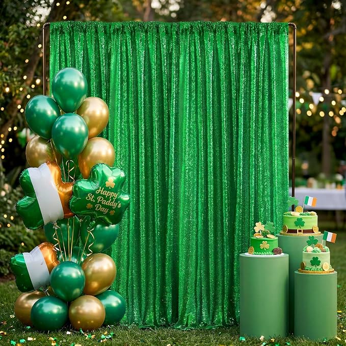 Green Sequin Backdrop Curtains-2 Panels 2FTx8FT Green Backdrop - Image 2