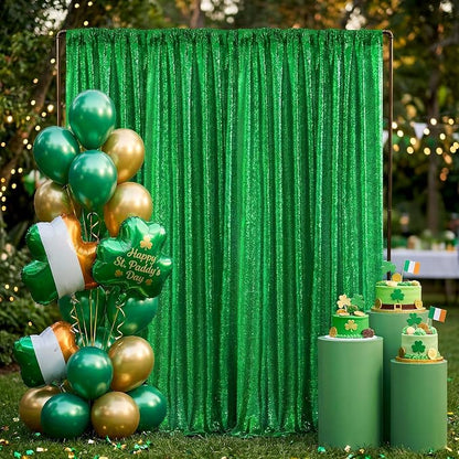 Green Sequin Backdrop Curtains-2 Panels 2FTx8FT Green Backdrop - Image 2