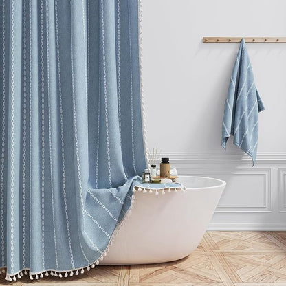 72 x 90 Boho Farmhouse Linen Heavy Duty Cloth Shower Curtain Set, 330GSM Linen by ShowerCurtain