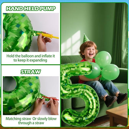 40 Inch Giant Green Pixel Miner Theme Number Balloons 40 Inch Foil Party - Image 4