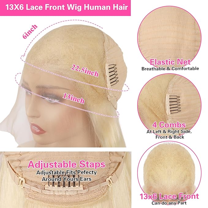 613 Lace Front Wig Human Hair 200 Density Straight 22Inch 13x6 613 HD Lace Frontal Wig Full & Thick Pre Plucked with Baby Hair for Women
