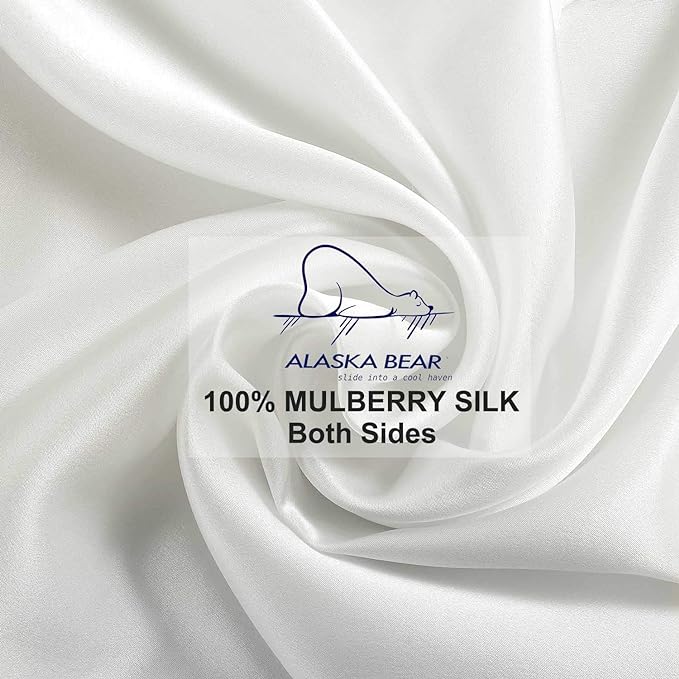 ALASKA BEAR Silk Pillowcase 20 by 54 for Couple Hair and Skin Organic 100% Mulberry Silk Pillow Slip for Bliss Sleep, Body Size(1pc, Ivory White)
