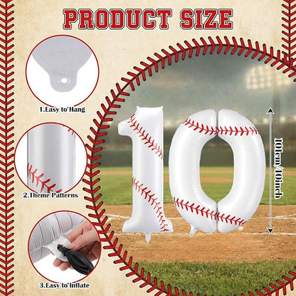 Jenaai Number 10 Baseball Balloons White Red and Blue Baseball Glove Balloons - Image 2