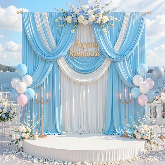 40 ft x 10 ft Wrinkle Free Baby Blue Backdrop Curtains - Image 6