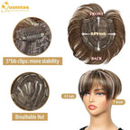 QUEENTAS Short Hair Toppers for Women with Thinning Hair Large Full Coverage with 5 Clips Hair Pieces Wispy Bangs(Brown Highlight Blonde)