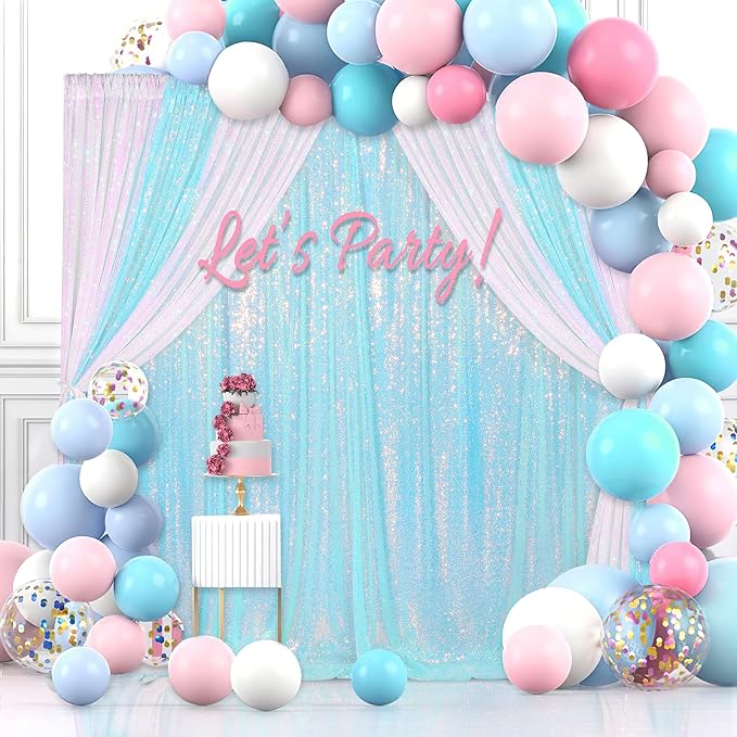 Blue Iridescent Sequin Backdrop 7ft x 7ft Glitter Photo Booth Backdrop | - Image 3