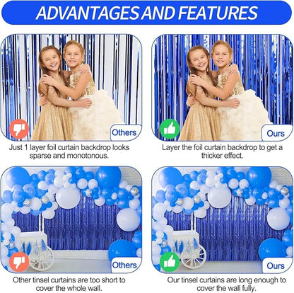 Crosize 8 Pack Dark Blue Party Streamers Backdrop, 3.3 x 9.9 ft | Tinsel Foil - Image 4