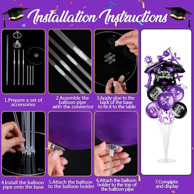 Jenaai Purple and Black 27 Pcs 2026 Graduation Balloon Centerpiece - Image 5